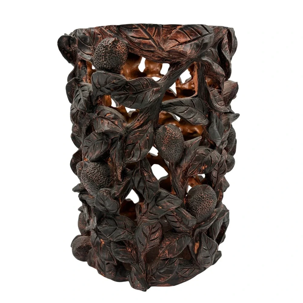 Tree of Life Ornate Carved‎ Leaf Design Tabletop Decor Vase Accent Piece Resin